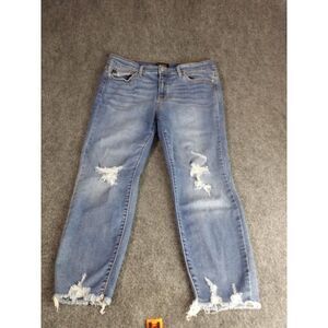 Judy Blue Los Angeles Jeans Women Sz 15/32‎ Skinny Fit Distressed Raw Hem Boho